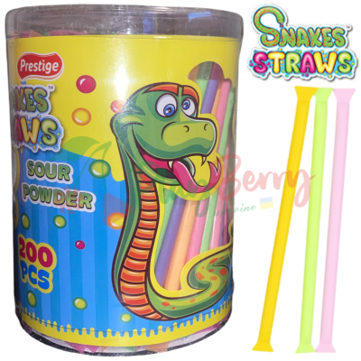 Упаковка фруктовой соломки Snakes straws Sour powder, 200шт.