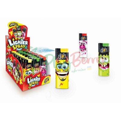 Упаковка Спрей-карамелі JOHNY bee запальничка Lighter Spray Fruit, 24шт. — Photo 2