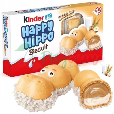 Вафельные бегемотики с ореховой начинкой Kinder Happy Hippo Haselnuss, 105г. — Photo 1