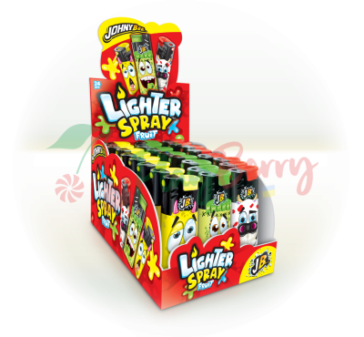 Упаковка Спрей-карамелі JOHNY bee запальничка Lighter Spray Fruit, 24шт. — Photo 3