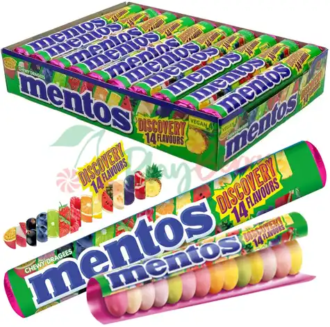 Упаковка жувального драже Mentos Discovery Flavours Асорті 14 смаків, 20шт.