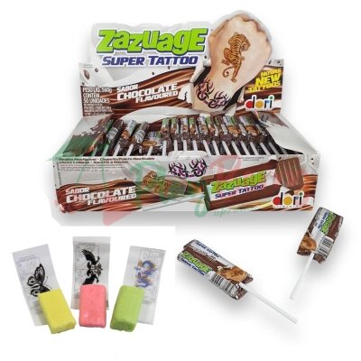 Упаковка жевательных конфет &quot;Zazuage Super Tatoo&quot; Шоколад 11,20гр.*50шт.