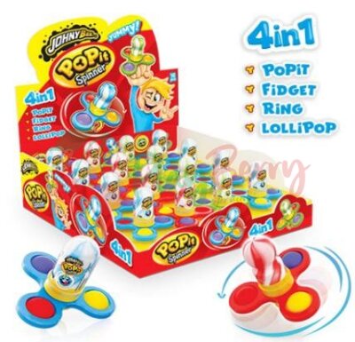 Упаковка льодяників + іграшка JOHNY BEE 4 в 1 PoPit Spinner, 16 шт