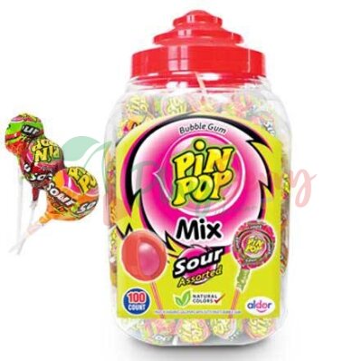 Упаковка Чупа чупс с кислой жвачкой Aldor Pin Pop Sour, 100шт.