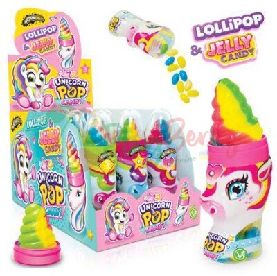 Упаковка льодяників з драже 2в 1 JOHNY BEE Unicorn Pop &amp; Candy, 12шт