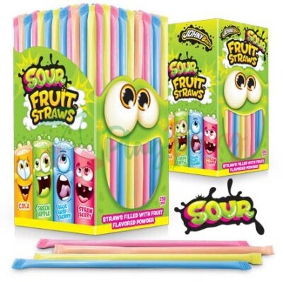 Упаковка трубочек с кислой пудрой JOHNY BEE SOUR Fruit Straws, 250шт.