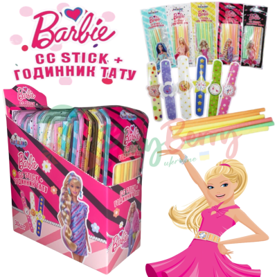 Упаковка фруктовой соломки Barbie CC Stick + Часы Тату на руку, 30шт.