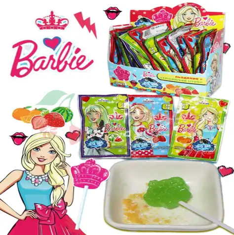 Упаковка леденцов в форме короны Barbie со стреляющим сахаром, 30шт.