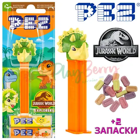 Игрушка с конфетами PEZ® Jurassic World Triceratops, 17г.
