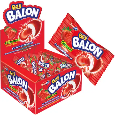 Упаковка жувальної гумки Bay Balon Strawbery з джемом, 50шт.