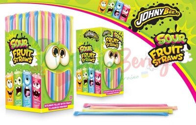 Упаковка трубочек с кислой пудрой JOHNY BEE SOUR Fruit Straws, 250шт. — Photo 1