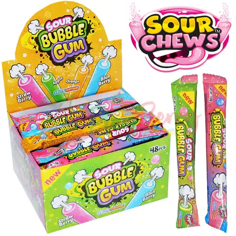 Упаковка жувальної гумки Sour Bubble Gum з кислою пудрою, 48шт.