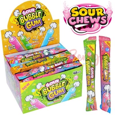 Упаковка жевательной резинки Sour Bubble Gum с кислой пудрой, 48шт.