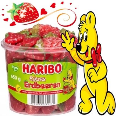 Упаковка мармеладных конфет Haribo Riesen Erdbeeren гигантская клубника, 650г.